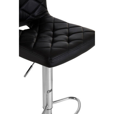 Diamond Stitched Black Faux Leather Bar Chair