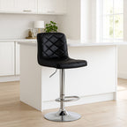 Diamond Stitched Black Faux Leather Bar Chair