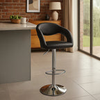 Black Faux Leather Bar Chair with Angled Back