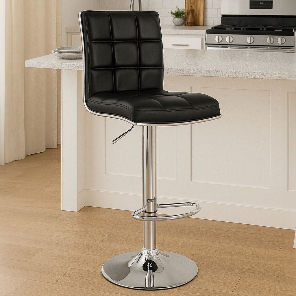 Black Faux Leather Bar Chair with Oval Foot Support