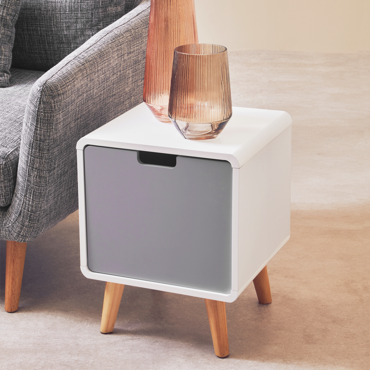 White and Grey Finish 1 Door Cabinet Side Table