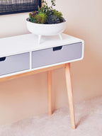 White and Grey Finish 2 Drawer Console Table