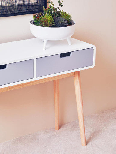 White and Grey Finish 2 Drawer Console Table