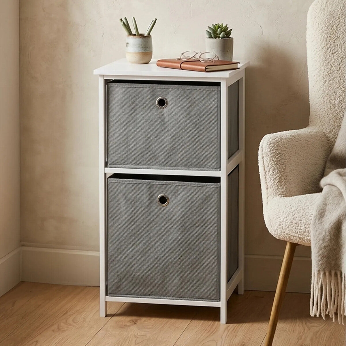 Grey Fabric 2 Drawer Chest