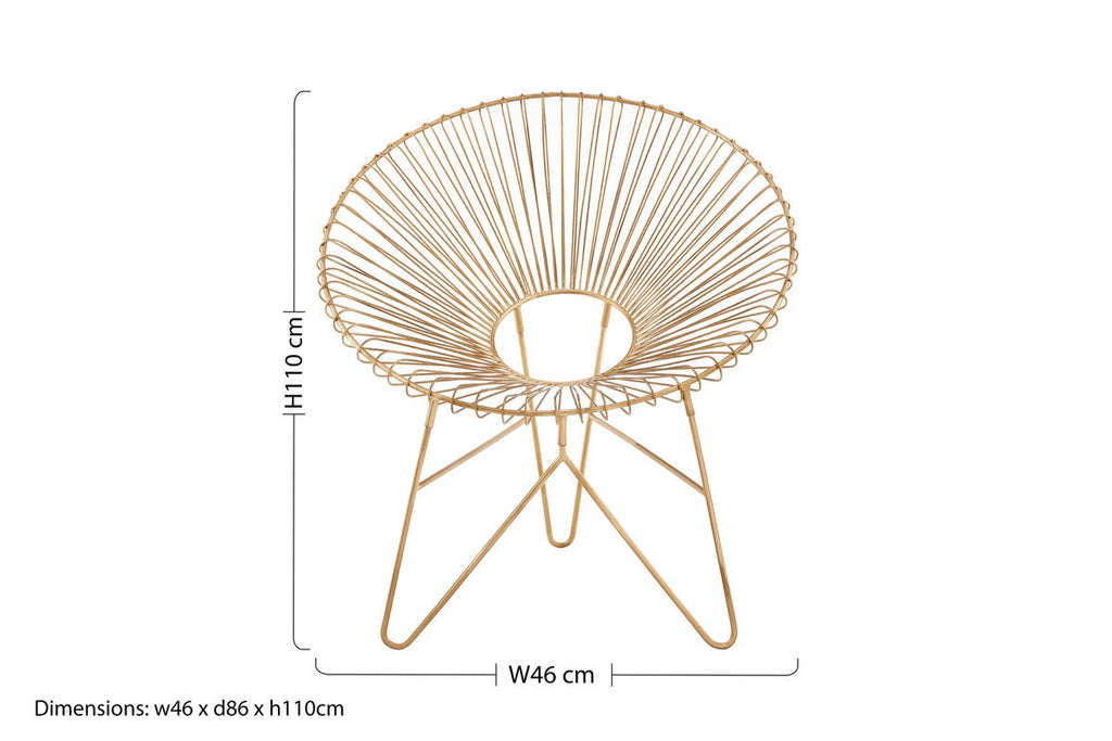 Gold Iron Occasional Chair with Metal Frame