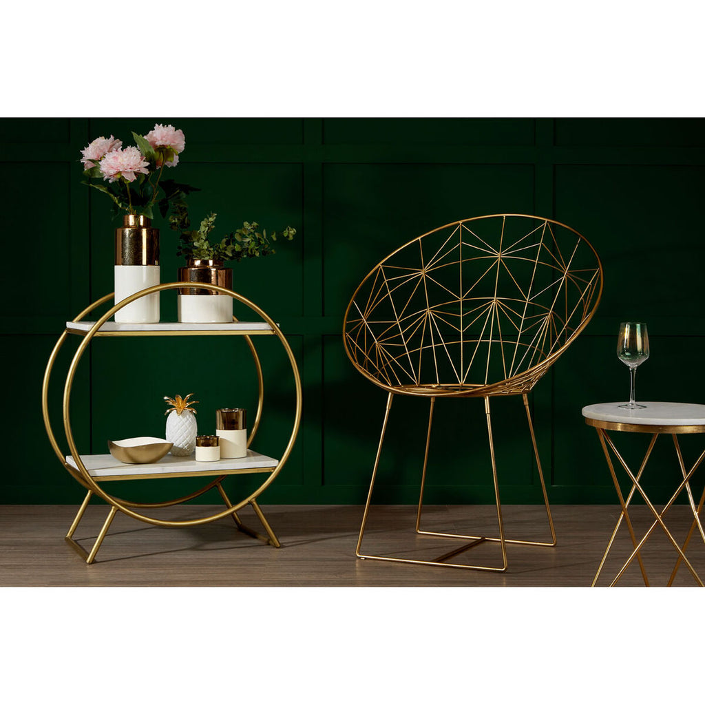 Gold Iron Occasional Chair with Geometric Design