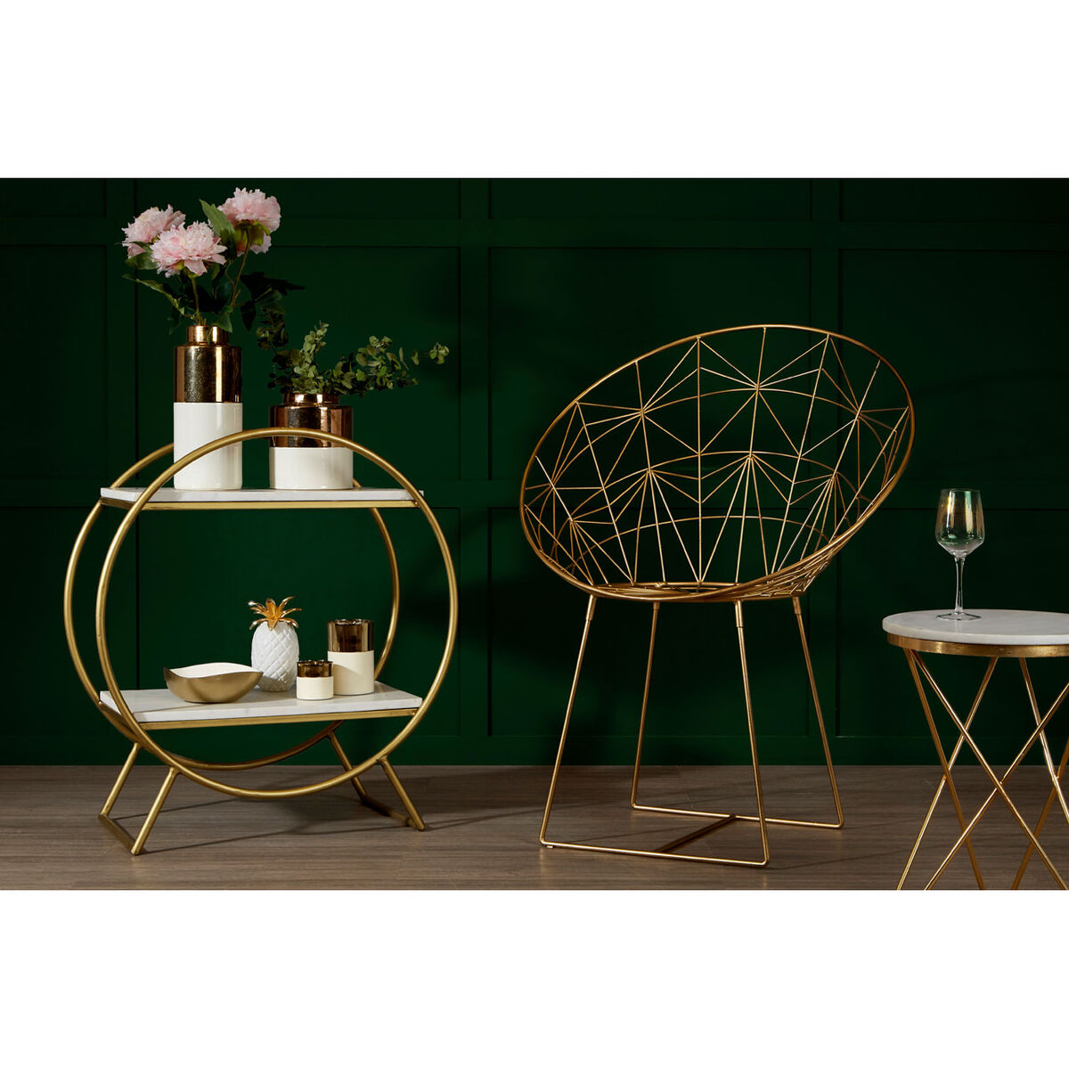 Gold Iron Occasional Chair with Geometric Design
