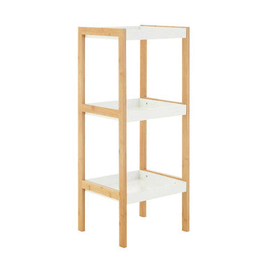Three Tiered White and Natural Shelf Unit