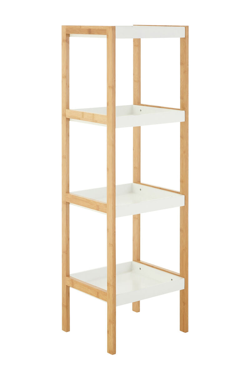 Four Tiered White and Natural Shelf Unit