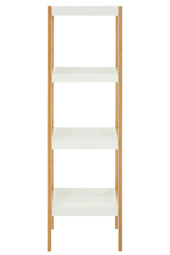 Four Tiered White and Natural Shelf Unit