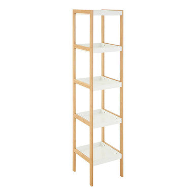 Five Tiered White and Natural Shelf Unit