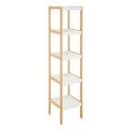 Five Tiered White and Natural Shelf Unit