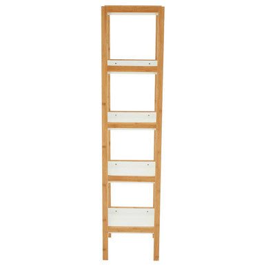 Five Tiered White and Natural Shelf Unit