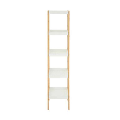 Five Tiered White and Natural Shelf Unit