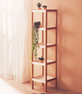 Five Tiered White and Natural Shelf Unit
