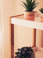 Five Tiered White and Natural Shelf Unit