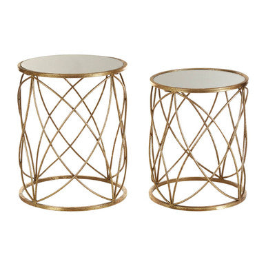 Gold Finish Set of 2 Side Tables with Mirror Top
