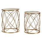 Gold Finish Set of 2 Side Tables with Mirror Top