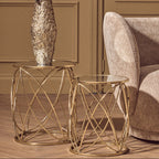 Gold Finish Set of 2 Side Tables with Mirror Top