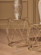 Gold Finish Set of 2 Side Tables with Mirror Top
