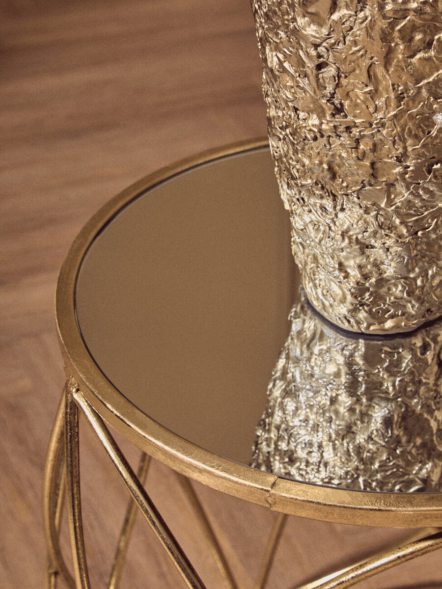 Gold Finish Set of 2 Side Tables with Mirror Top