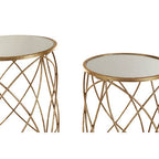 Gold Finish Set of 2 Side Tables with Mirror Top