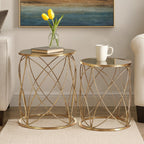 Gold Finish Set of 2 Side Tables with Mirror Top