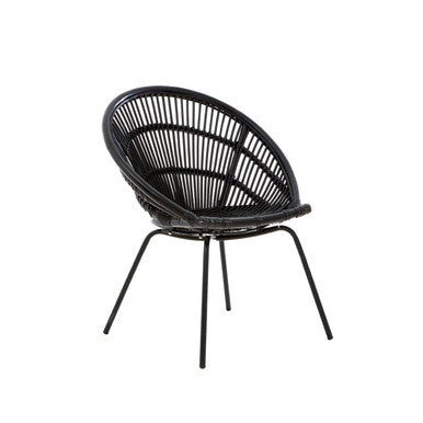 Black Natural Rattan Chair with Iron Legs
