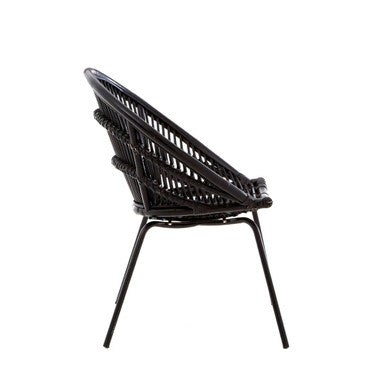 Black Natural Rattan Chair with Iron Legs