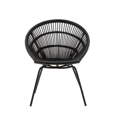 Black Natural Rattan Chair with Iron Legs