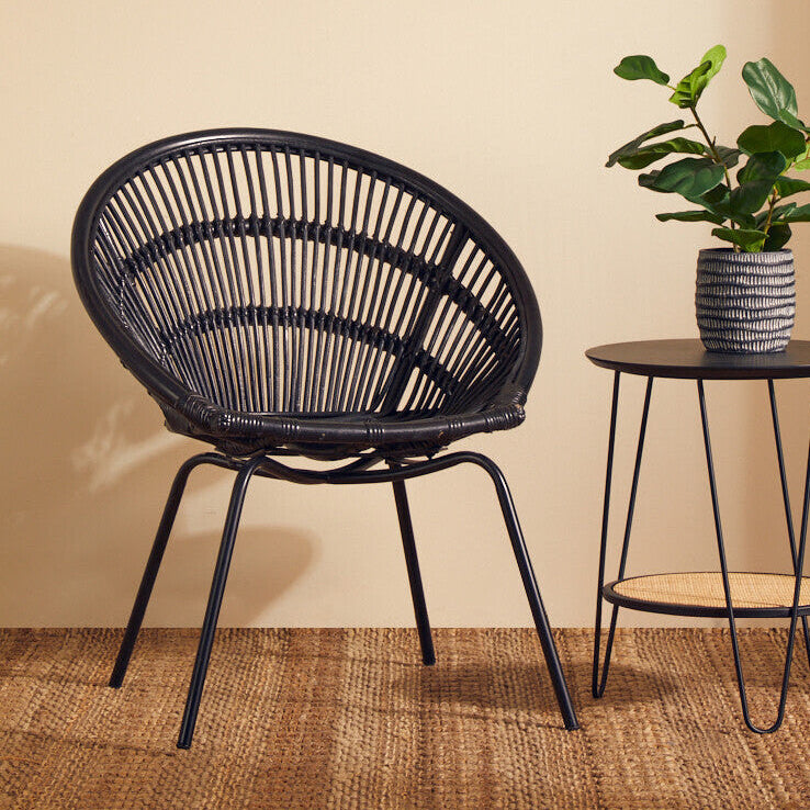Black Natural Rattan Chair with Iron Legs