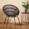 Black Natural Rattan Chair with Iron Legs