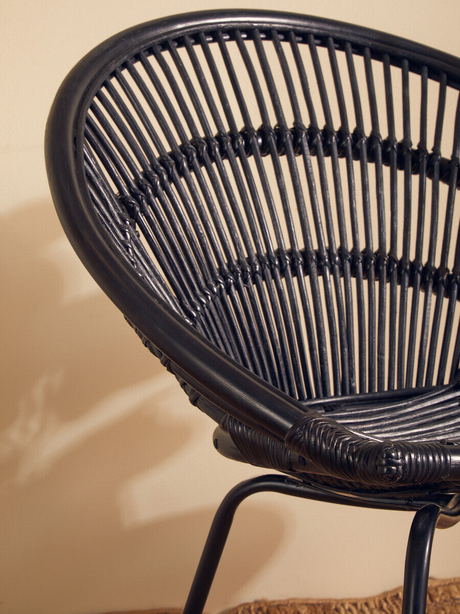 Black Natural Rattan Chair with Iron Legs