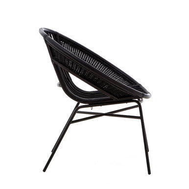 Black Natural Rattan and Iron Black Chair