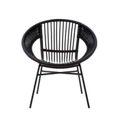 Black Natural Rattan and Iron Black Chair