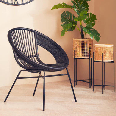 Black Natural Rattan and Iron Black Chair