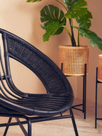 Black Natural Rattan and Iron Black Chair
