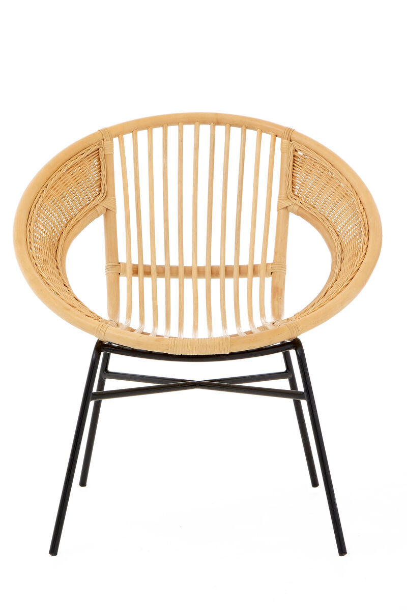 Natural Rattan and Black Iron Chair