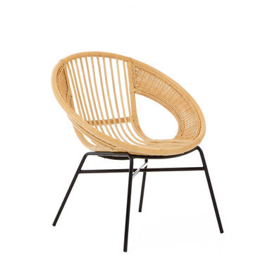 Natural Rattan and Black Iron Chair