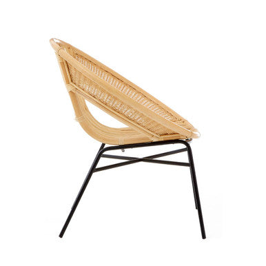 Natural Rattan and Black Iron Chair