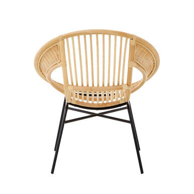 Natural Rattan and Black Iron Chair