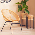Natural Rattan and Black Iron Chair