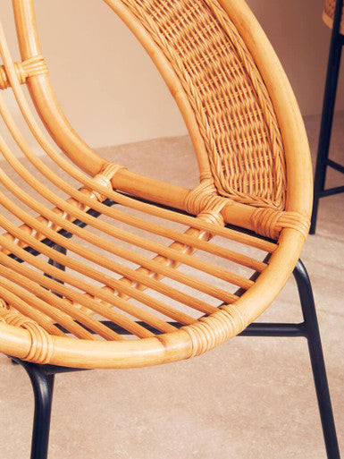 Natural Rattan and Black Iron Chair