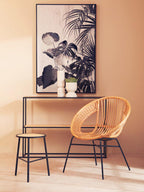 Natural Rattan and Black Iron Chair