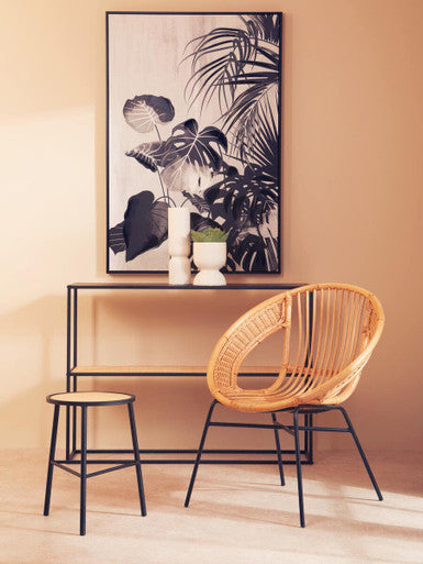 Natural Rattan and Black Iron Chair