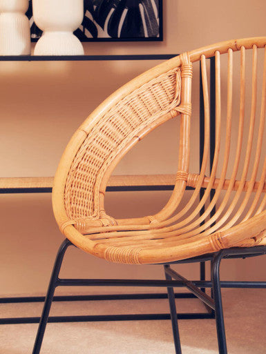 Natural Rattan and Black Iron Chair