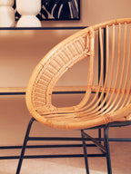 Natural Rattan and Black Iron Chair