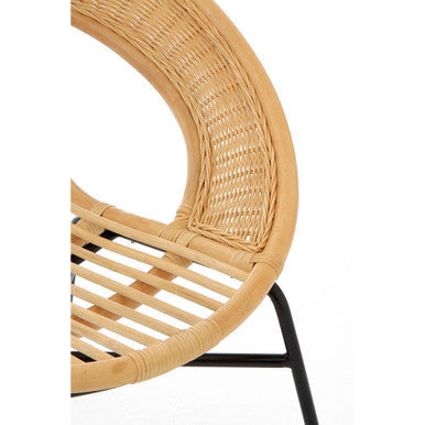 Natural Rattan and Black Iron Chair