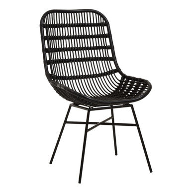 Curved Black Natural Rattan Chair