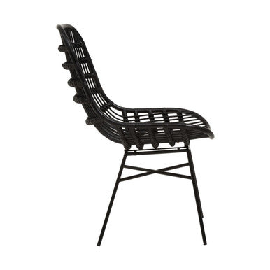 Curved Black Natural Rattan Chair